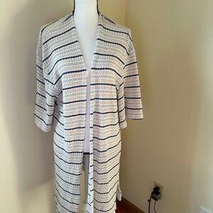 *LANE BRYANT* Ivory x Pink Striped Knitted Fashion Open-Front Cardigan Sweater